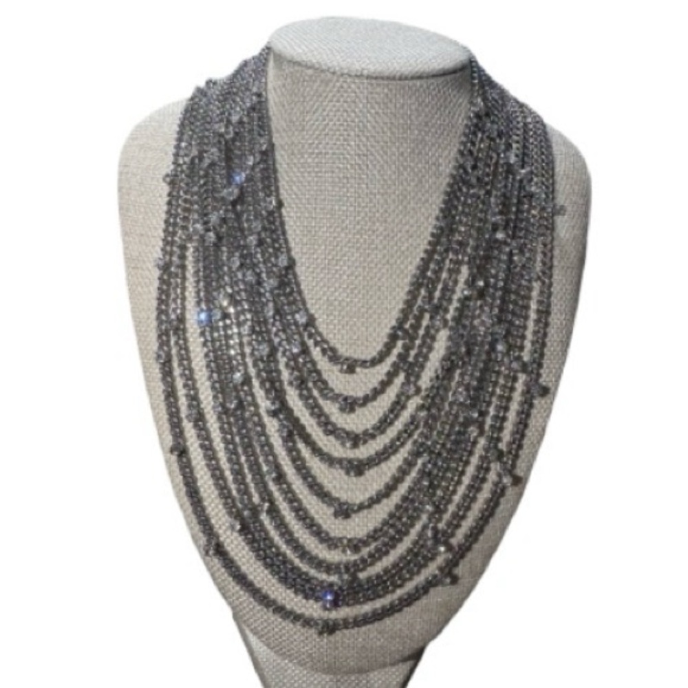 rhinestone  & silver chain layered  Necklace